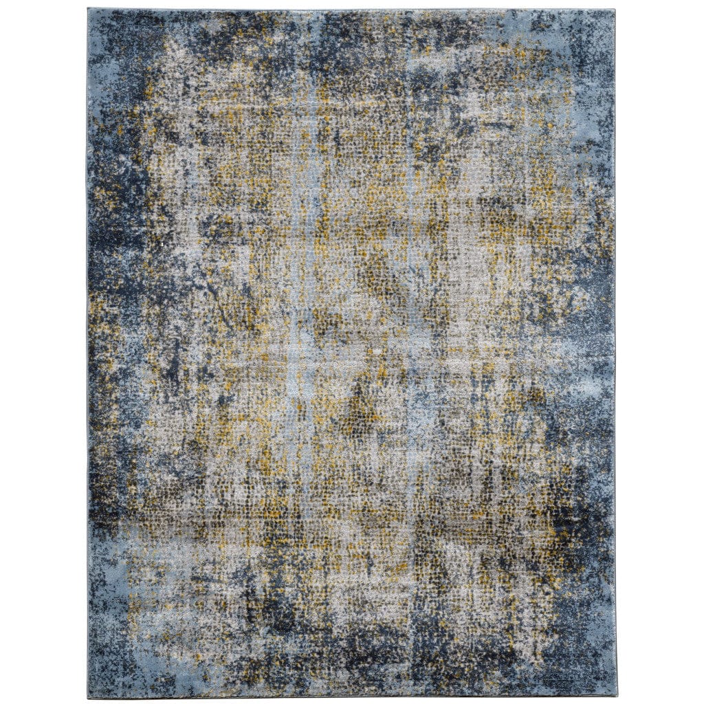 9' X 12' Blue And Gold Abstract Area Rug