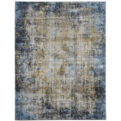 9' X 12' Blue And Gold Abstract Area Rug