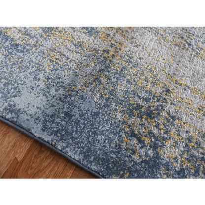 9' X 12' Blue And Gold Abstract Area Rug