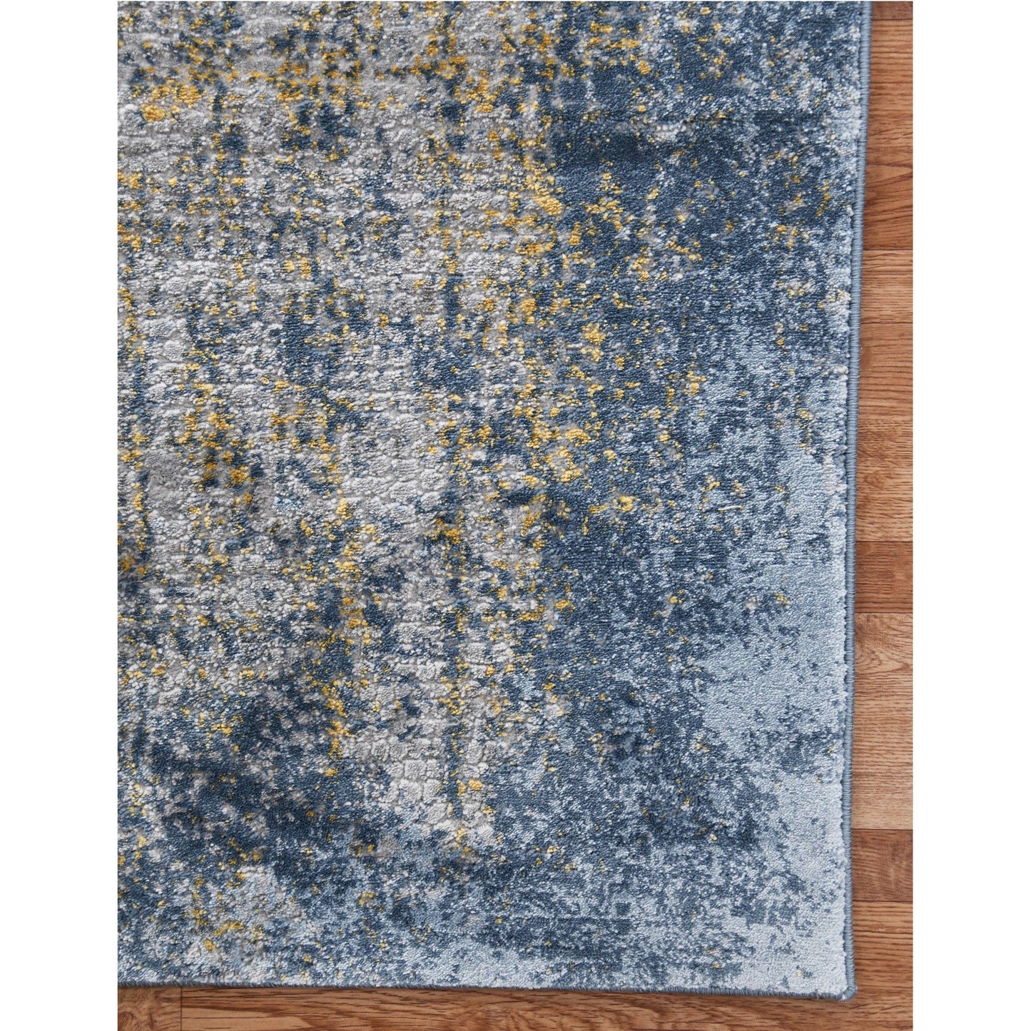 9' X 12' Blue And Gold Abstract Area Rug