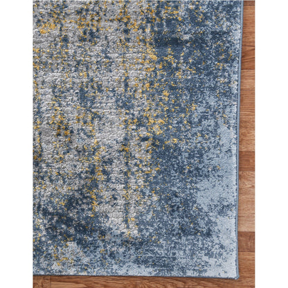 9' X 12' Blue And Gold Abstract Area Rug