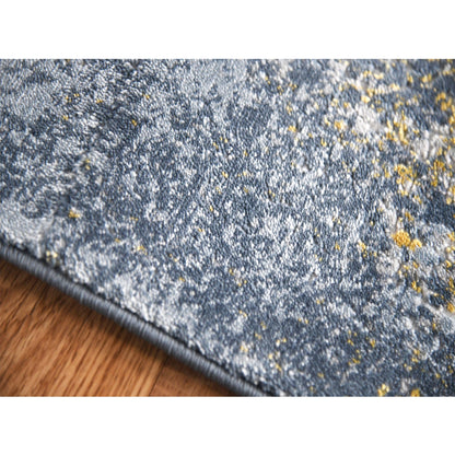 9' X 12' Blue And Gold Abstract Area Rug