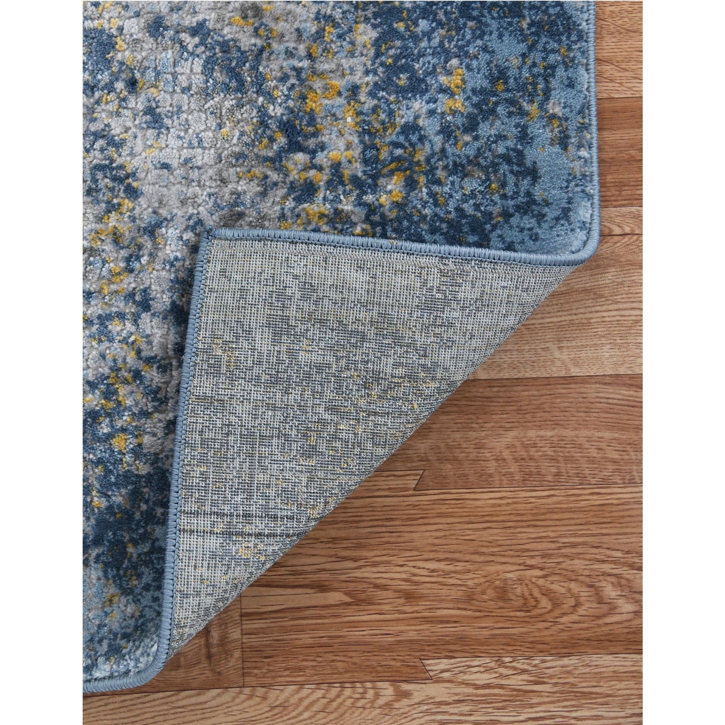 9' X 12' Blue And Gold Abstract Area Rug