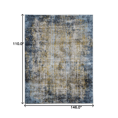 9' X 12' Blue And Gold Abstract Area Rug