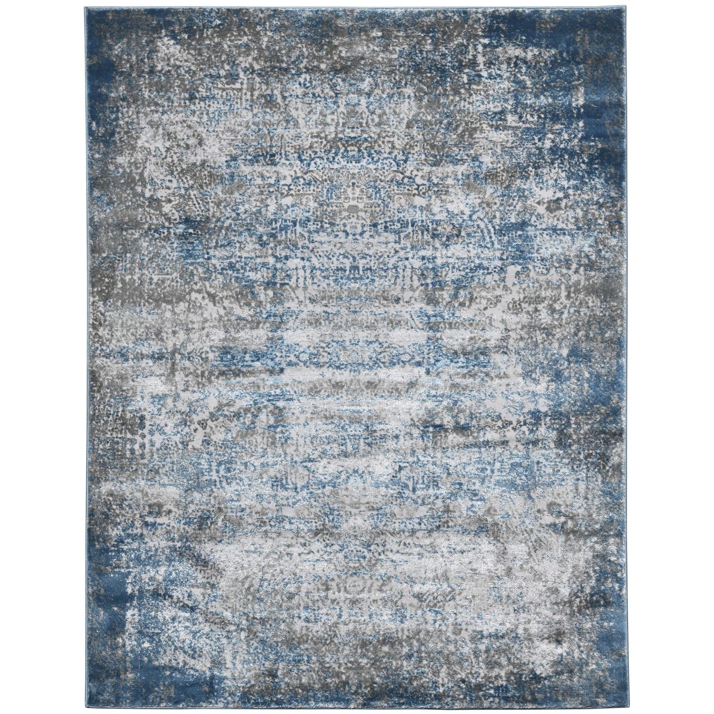 9' X 12' Blue And Gray Abstract Power Loom Area Rug
