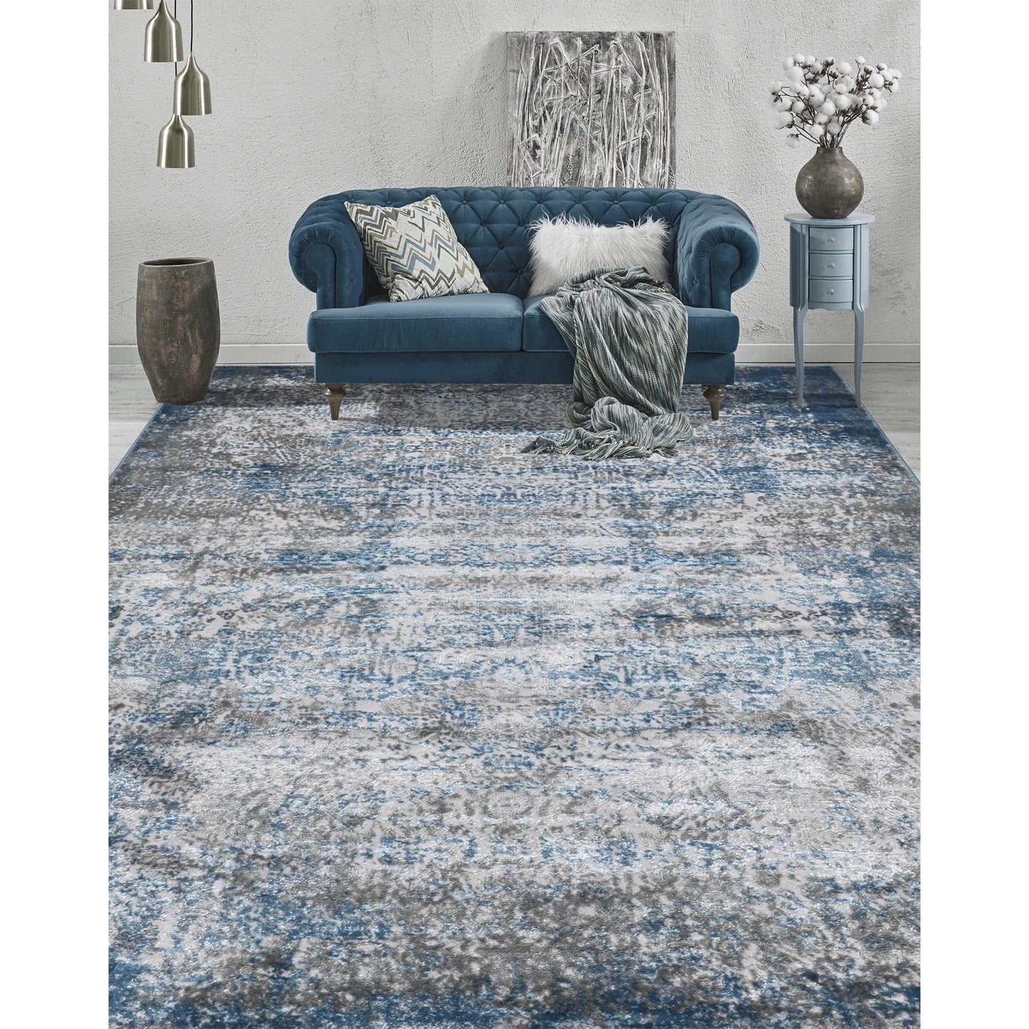 9' X 12' Blue And Gray Abstract Power Loom Area Rug