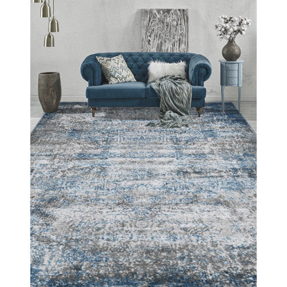 9' X 12' Blue And Gray Abstract Power Loom Area Rug