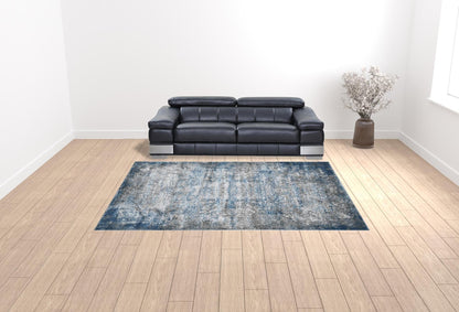 9' X 12' Blue And Gray Abstract Power Loom Area Rug