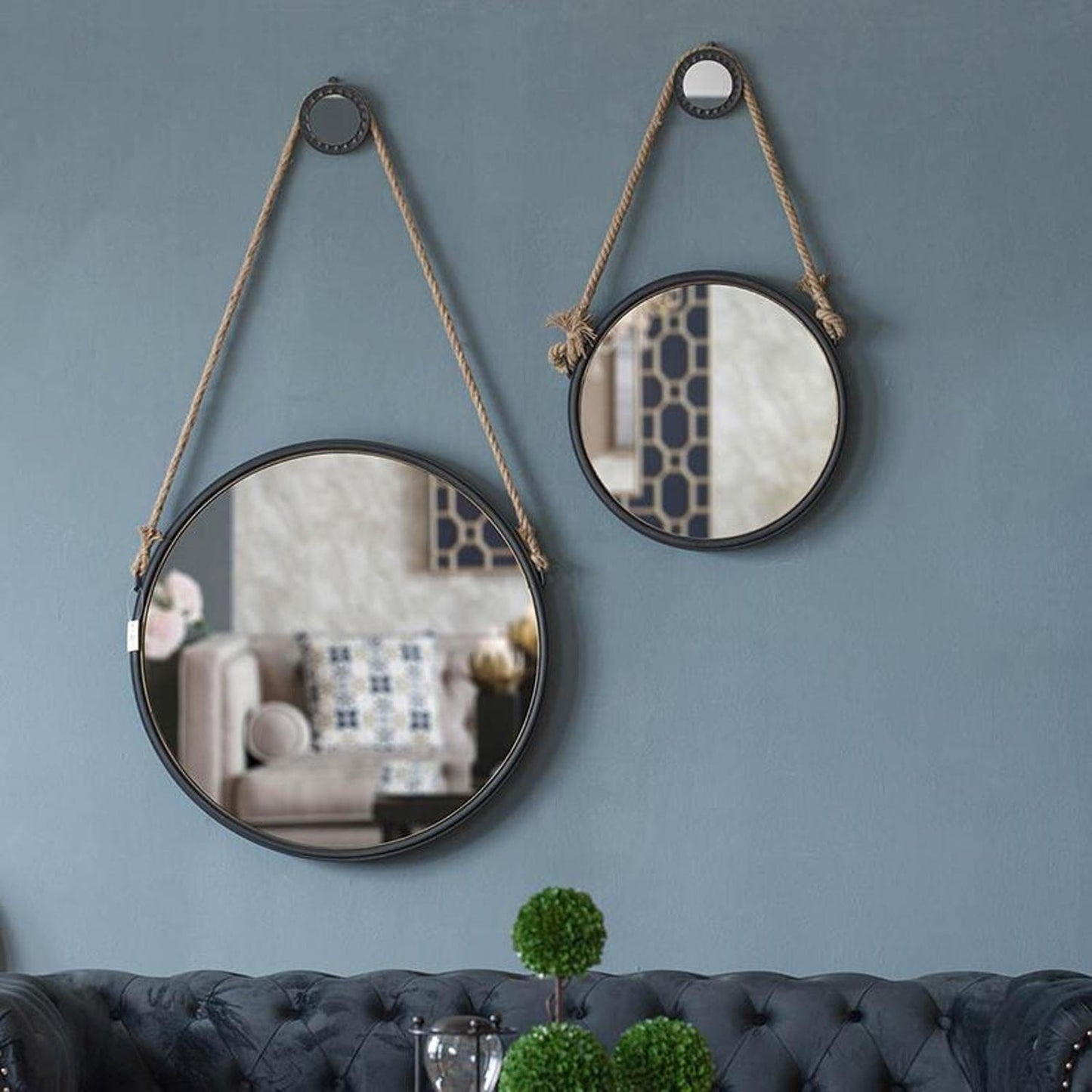 20" Dark Gray Round Wall Mounted Accent Mirror
