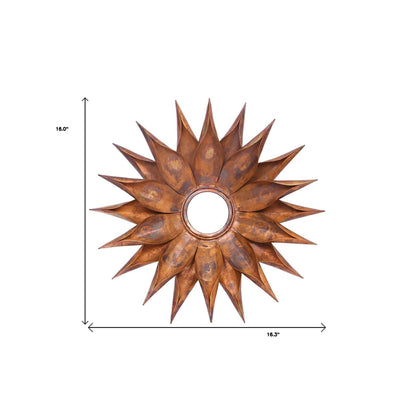 16" Vintage Copper Sunburst Metal Frame Wall Mounted Accent Mirror