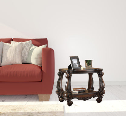 26" Cherry Oak Manufactured Wood Square End Table With Shelf