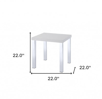 22" Chrome And White High Gloss Square End Table