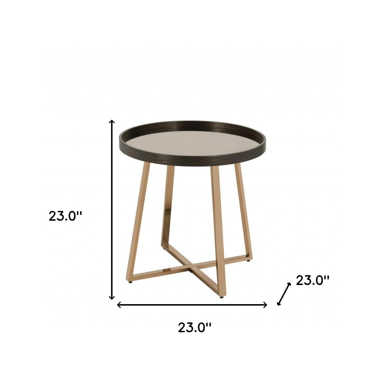 23" Champagne Walnut  And Mirrored Metal Round End Table