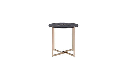 24" Champagne And Black Manufactured Wood And Metal Round End Table