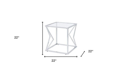 22" Chrome And Clear Glass And Metal Square End Table With Shelf