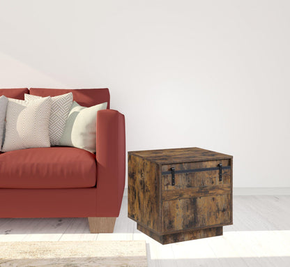 22" Rustic Oak Barn Door Cabinet End Table