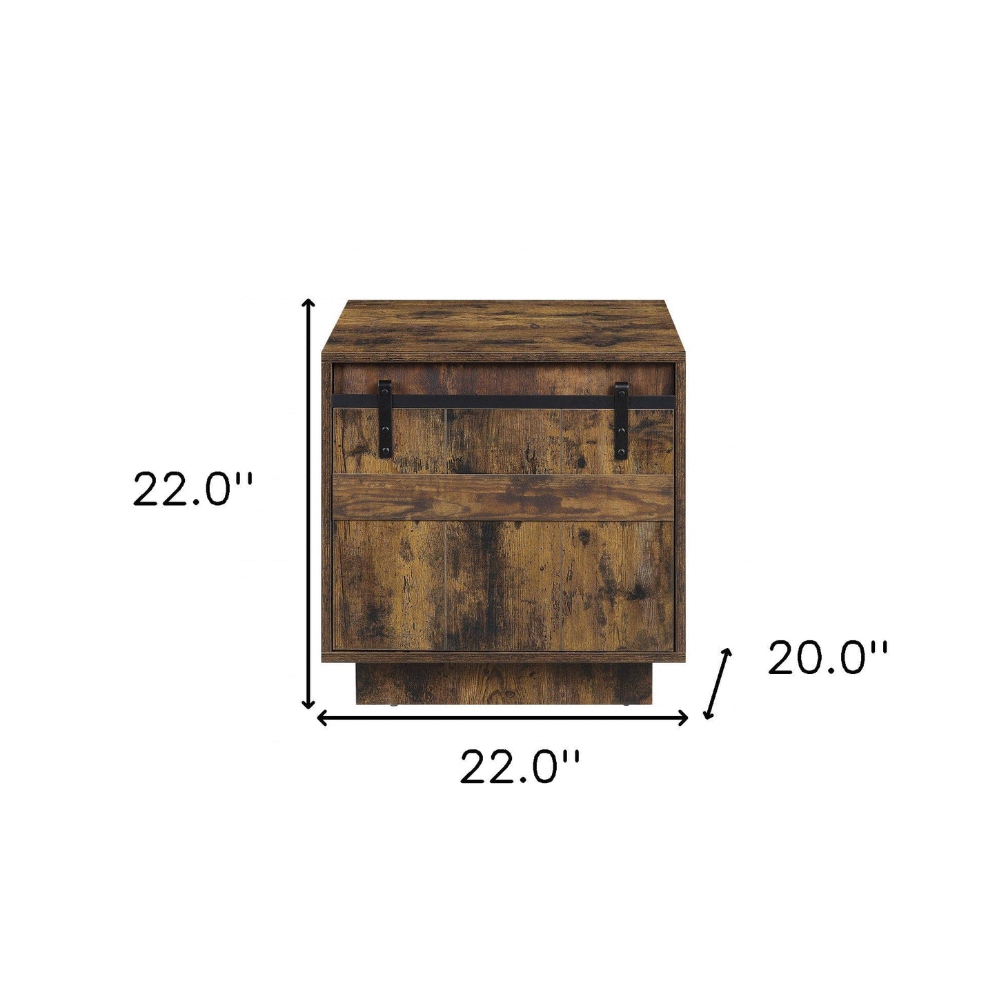 22" Rustic Oak Barn Door Cabinet End Table