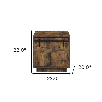 22" Rustic Oak Barn Door Cabinet End Table