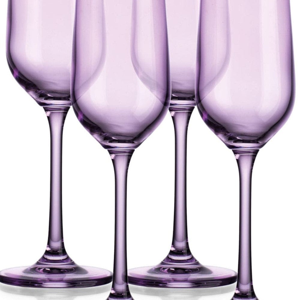 Set of Four Translucent Purple Champagne  Flutes