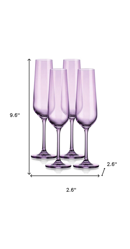 Set of Four Translucent Purple Champagne  Flutes
