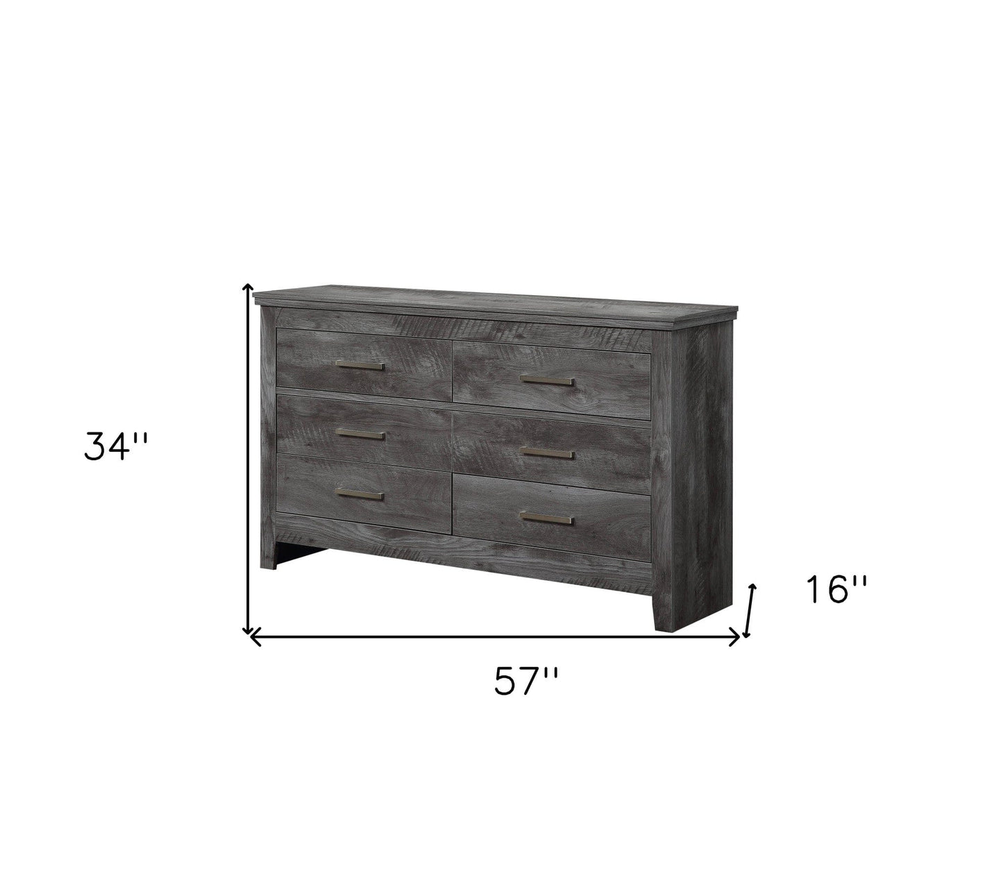 57" Gray Oak Solid Wood Six Drawer Double Dresser