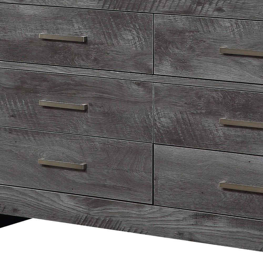 57" Gray Oak Solid Wood Six Drawer Double Dresser