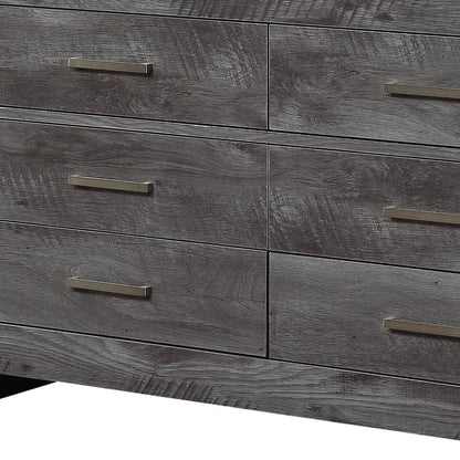 57" Gray Oak Solid Wood Six Drawer Double Dresser