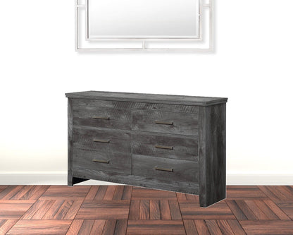 57" Gray Oak Solid Wood Six Drawer Double Dresser