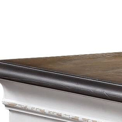 64" Antique White And Oak Solid Wood Seven Drawer Triple Dresser