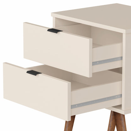 18" Rectangular Off White Top End Table With Two Drawers