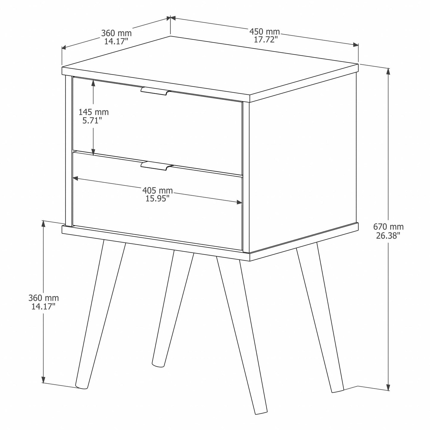 18" Rectangular Off White Top End Table With Two Drawers