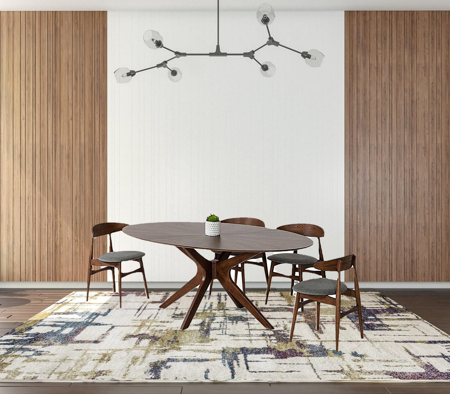 75" Walnut Finish Oval Wood Dining Table
