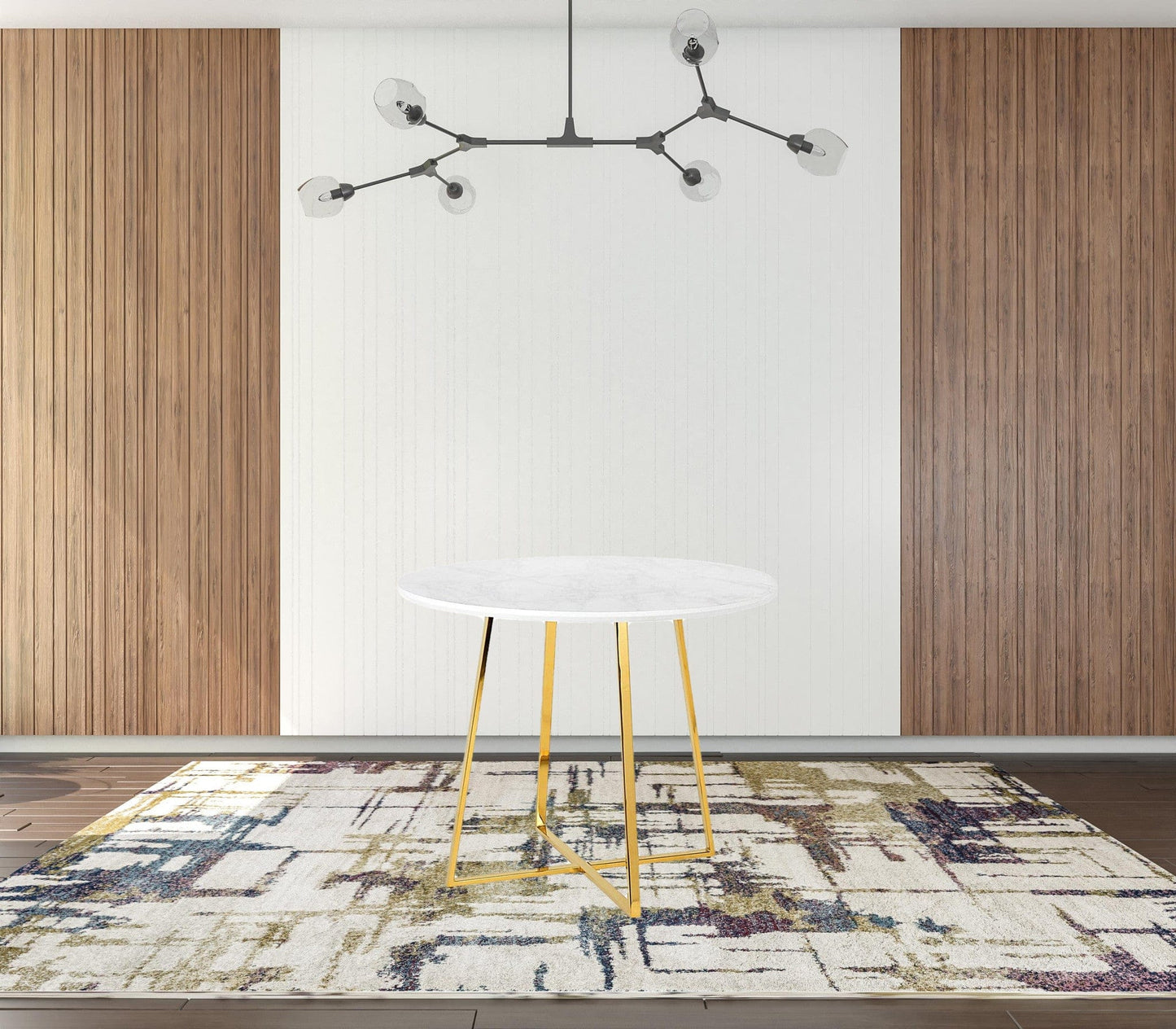 39" White Faux Marble and Gold Round Dining Table