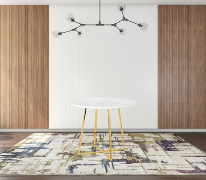 39" White Faux Marble and Gold Round Dining Table