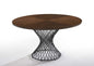 54" Walnut And Black Wood and Metal Hourglass Base Dining Table