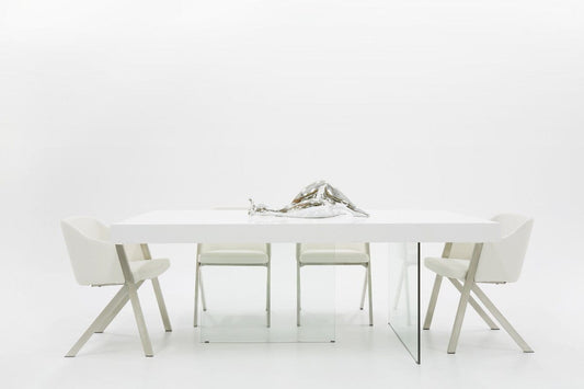 79" White And Clear Rectangular Manufactured Wood And Glass Dining Table