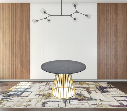 43" Black And Gold Rounded Manufactured Wood And Stainless Steel Dining Table