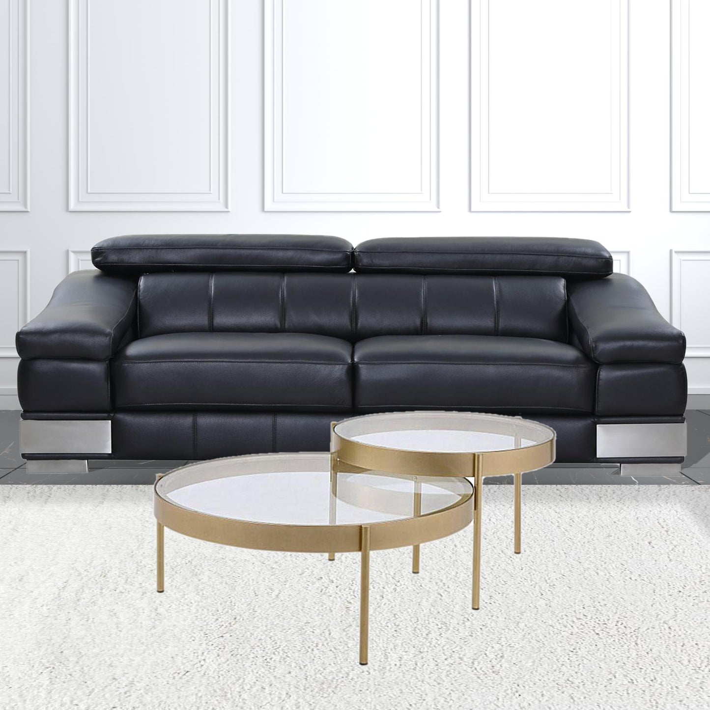 36" Gold And Clear Glass Round Nested Coffee Tables