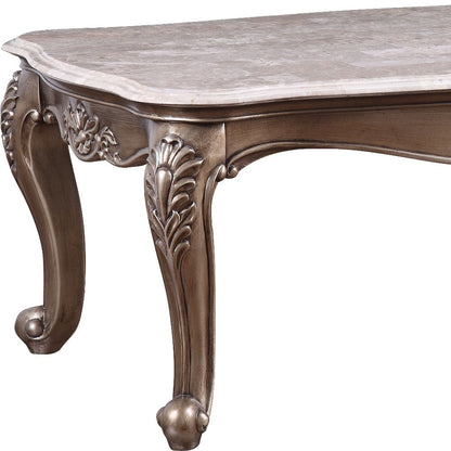 52" Brown and Champagne Marble Faux Marble Rectangular Coffee Table