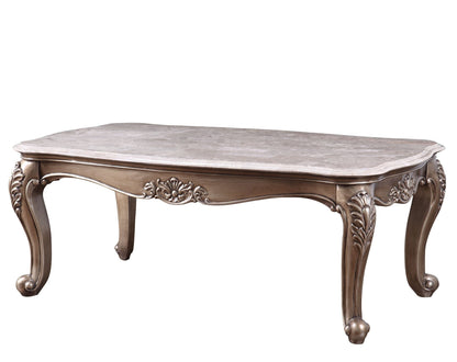 52" Brown and Champagne Marble Faux Marble Rectangular Coffee Table