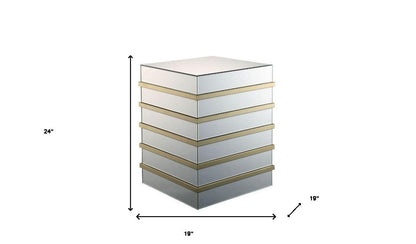 24" Silver Glass And Stainless Steel Square Mirrored End Table