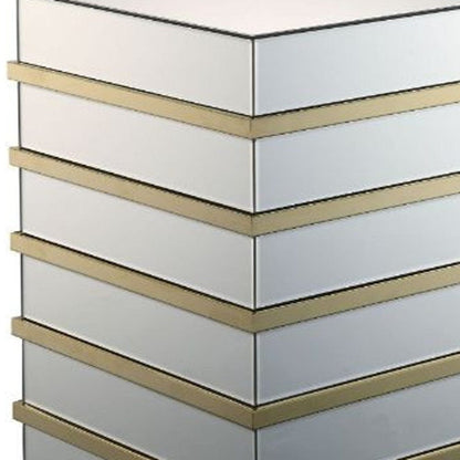 24" Silver Glass And Stainless Steel Square Mirrored End Table