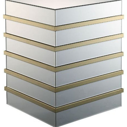 24" Silver Glass And Stainless Steel Square Mirrored End Table