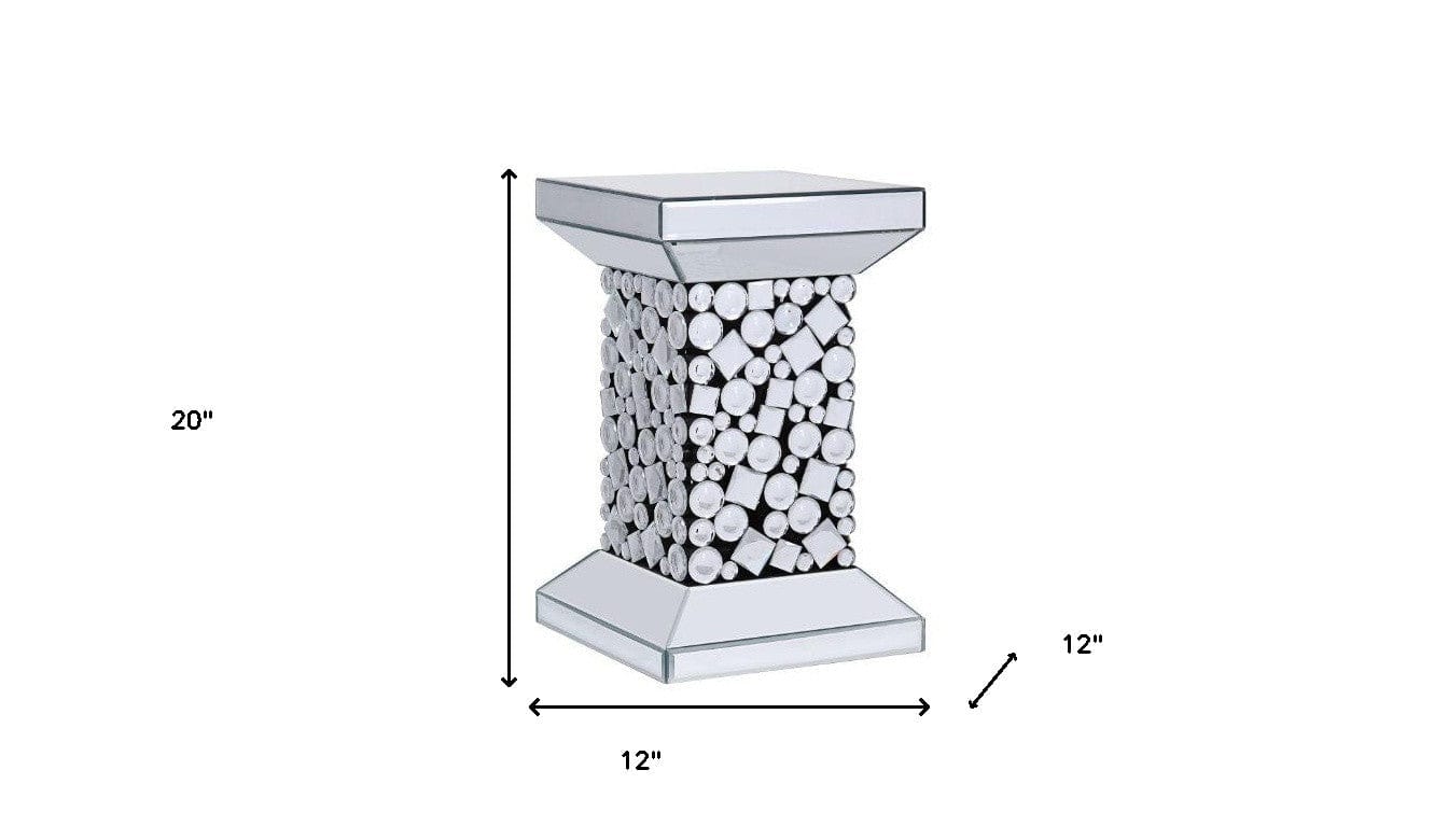 20" Silver Glass And Manufactured Wood Square Mirrored End Table