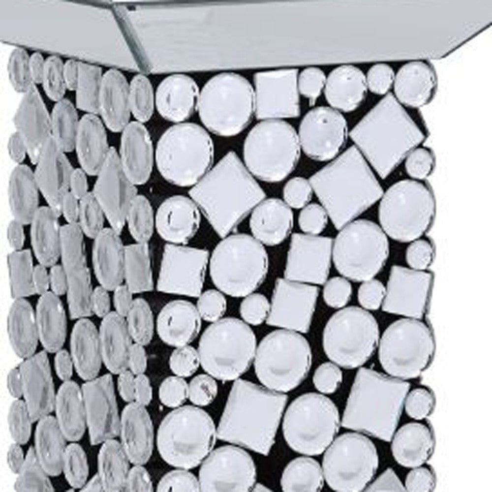 20" Silver Glass And Manufactured Wood Square Mirrored End Table