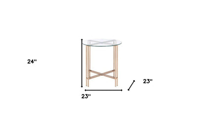 24" Champagne And Clear Glass And Metal Round End Table