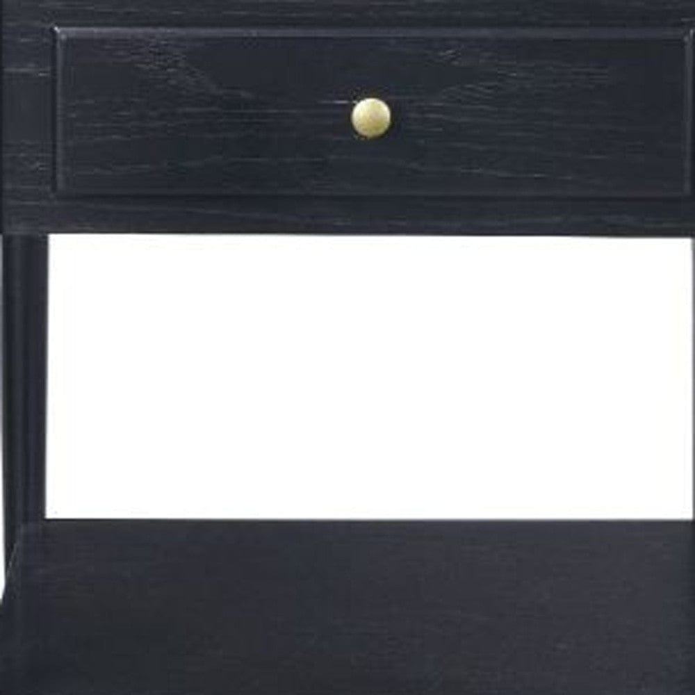 24" Black And White Marble And Solid Wood Rectangular End Table