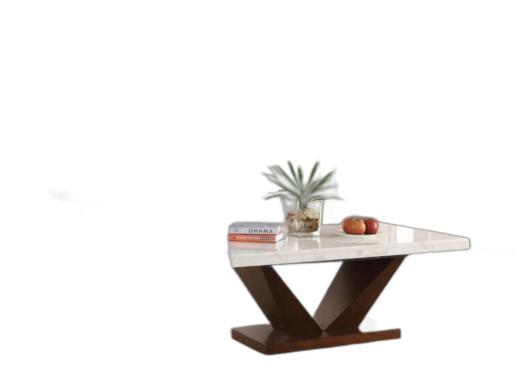 23" Walnut And White Marble Manufactured Wood Square End Table