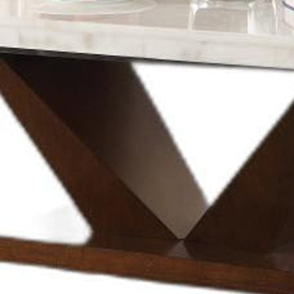 23" Walnut And White Marble Manufactured Wood Square End Table