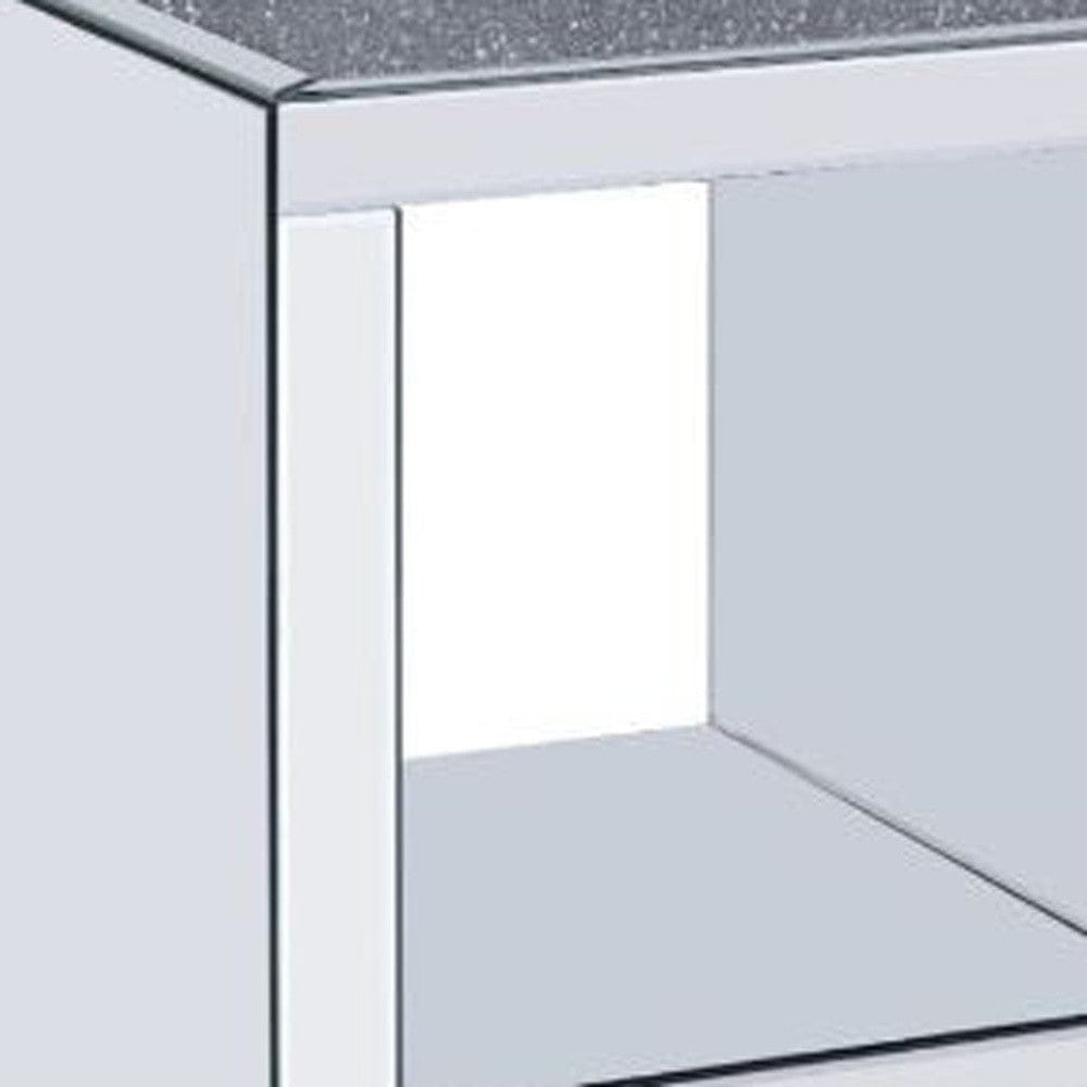24" Silver And Gray Glass And Mirrored Square End Table With Shelf